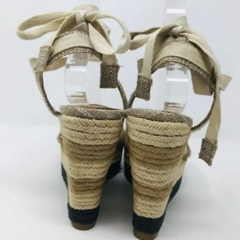 Halogen womans nude lace up Espadrille wedges sz 10 BoxP